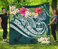 Guam Polynesian Premium Quilt - Summer Plumeria (Turquoise) - Polynesian Pride