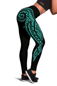 Hawaii State Tattoo Swirly Turquoise Polynesian Women's Leggings Turquoise - Polynesian Pride
