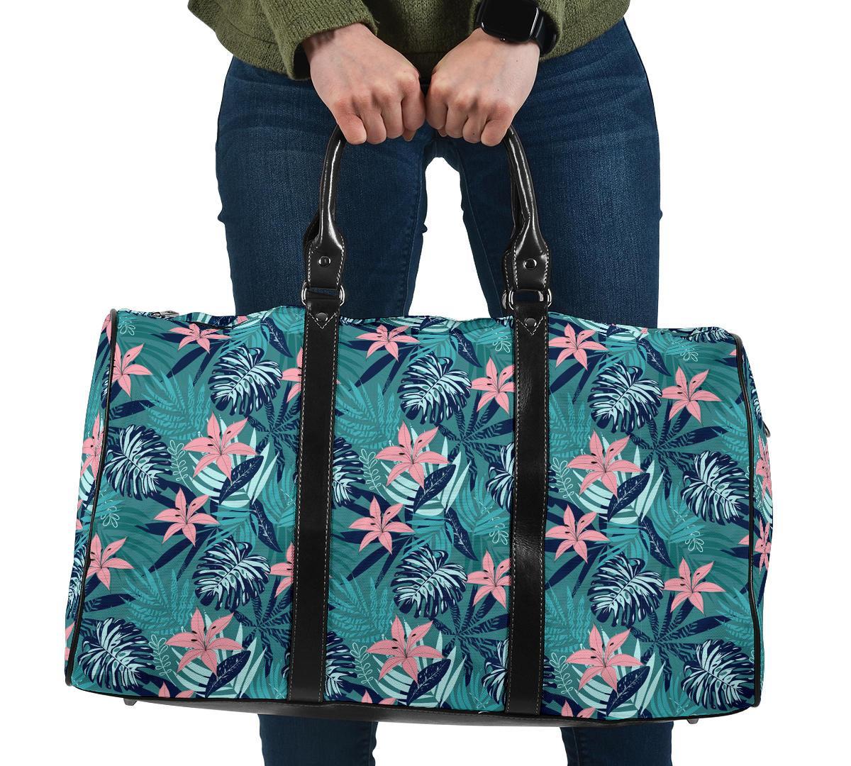 Hawaii Tropical Monstera Leaf Blue Hawaii Travel Bag Travel Bag One size Black - Polynesian Pride