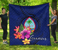 Guam Polynesian Premium Quilt - Floral With Seal Blue - Polynesian Pride
