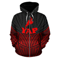 Yap Polynesian Zip up Hoodie Red Black Pride Map and Seal - Polynesian Pride