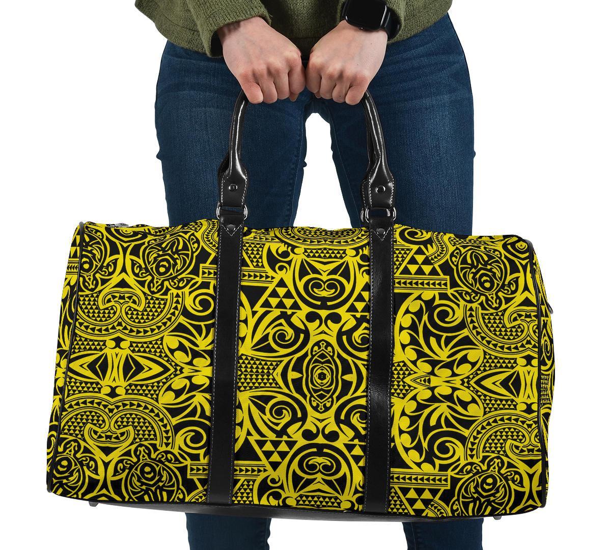 Polynesian Kakau Turtle Yellow Hawaii Travel Bag Travel Bag One size Yellow - Polynesian Pride
