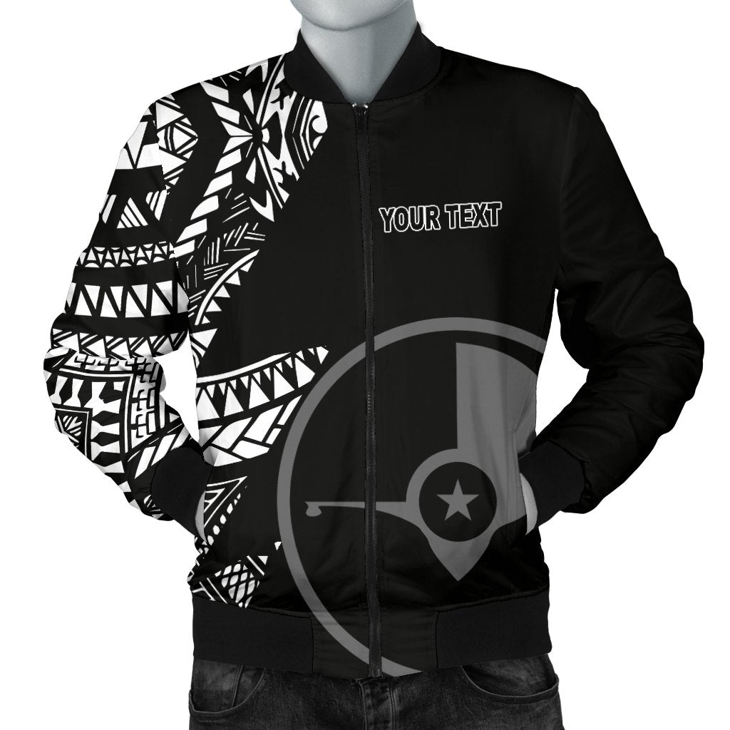 Yap Personalised Custom Men's Bomber Jacket - Micronesian Pattern Flash Black - Polynesian Pride