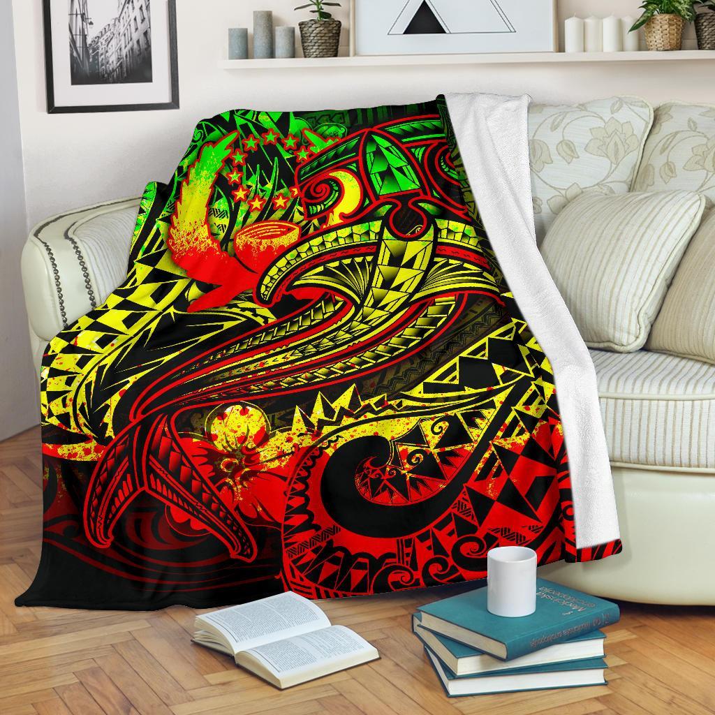 Pohnpei Premium Blanket - Reggae Shark Polynesian Tattoo White - Polynesian Pride