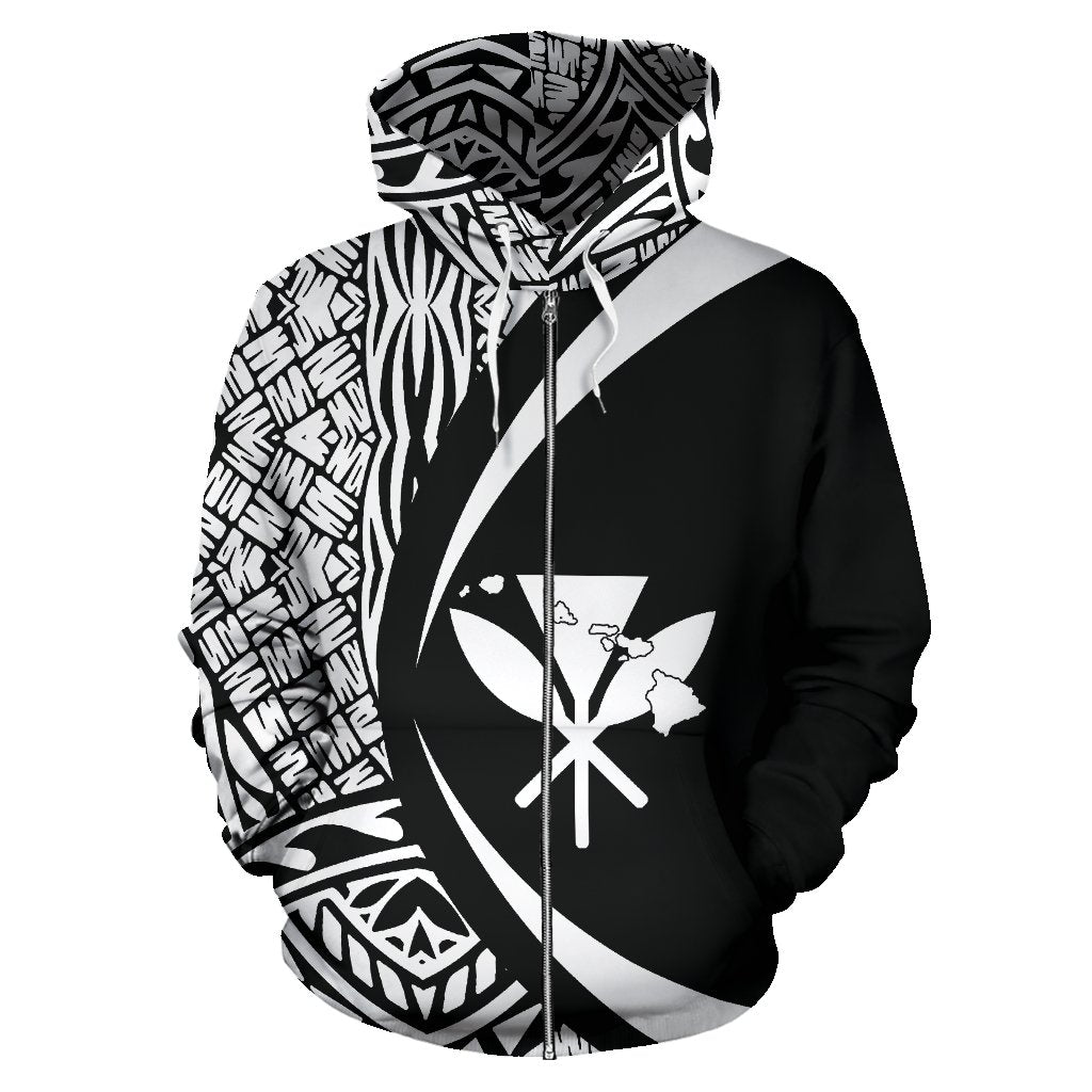 Maui Kanaka Maoli Polynesian Zip up Hoodie Circle Style Unisex Black - Polynesian Pride