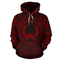 Pohnpei ll Over Hoodie Pohnpei Coat of rms Polynesian Red Black Unisex Red - Polynesian Pride