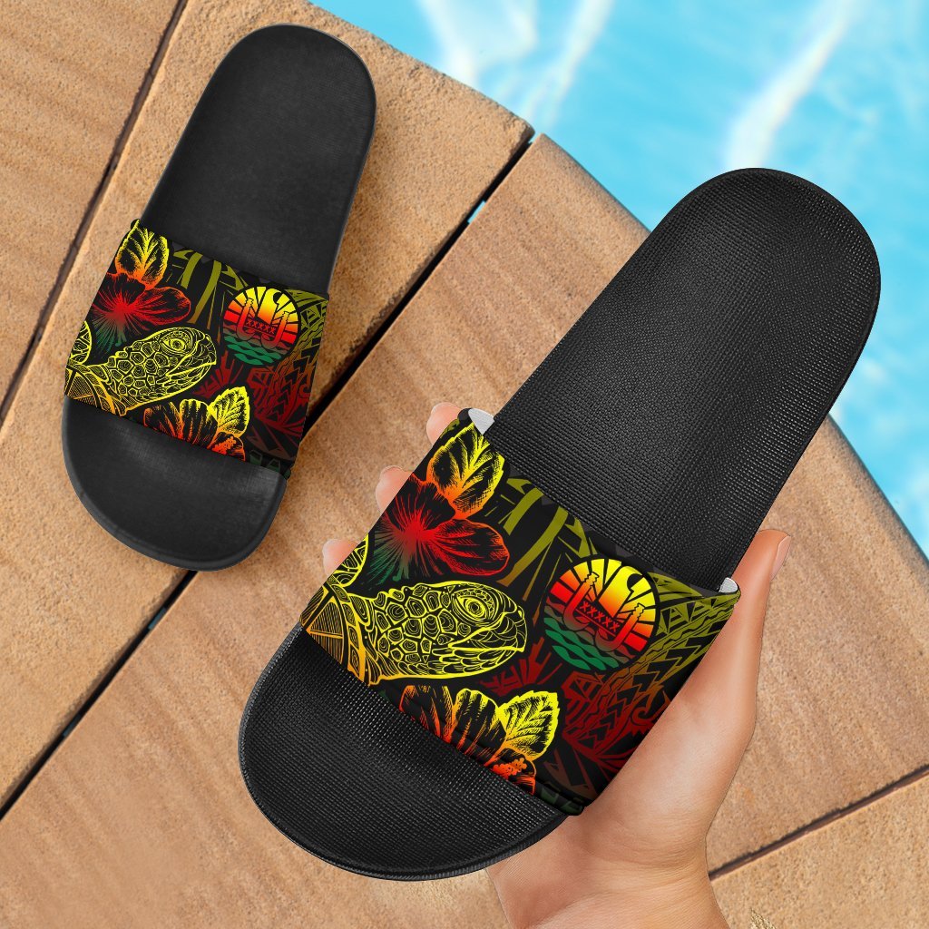 Tahiti Sandals - Turtle Hibiscus Pattern Reggae Black - Polynesian Pride