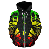 Saipan Island CNMI All Over Zip up Hoodie Reggae Color Tattoo Style - Polynesian Pride