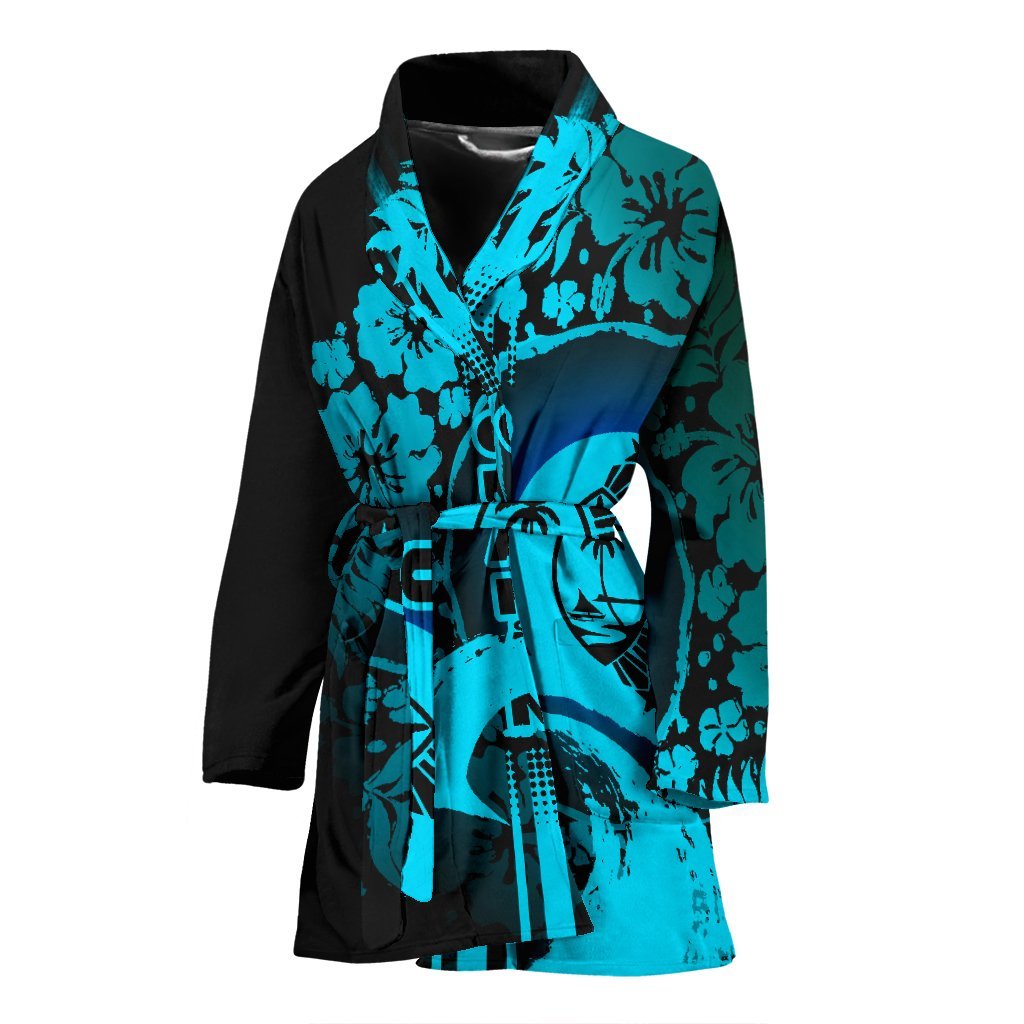 Guam Women's Bathrobe - Hibiscus And Wave Navy Women's Bath Robe - Guam Women's Bathrobe - Hibiscus and Wave Navy K6 Universal Fit Navy - Polynesian Pride