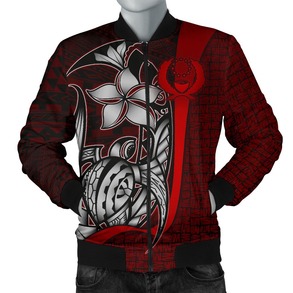 Pohnpei Micronesia Men's Bomber Jackets Red - Turtle With Hook Red - Polynesian Pride