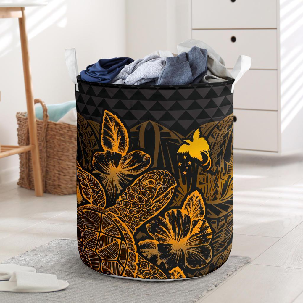 Papua New Guinea Laundry Basket - Polynesian Turtle Hibiscus Gold Laundry Basket One Size Gold - Polynesian Pride