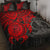 Vanuatu Polynesian Quilt Bed Set - Vanuatu Coat Of Arms & Red Turtle Hibiscus RED - Polynesian Pride