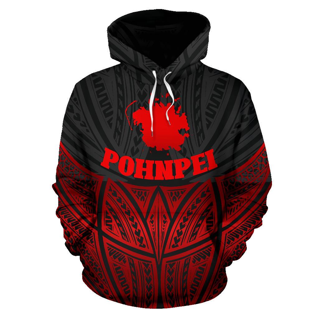 Pohnpei Polynesian Hoodie Red Black Pride Map nd Seal - Polynesian Pride