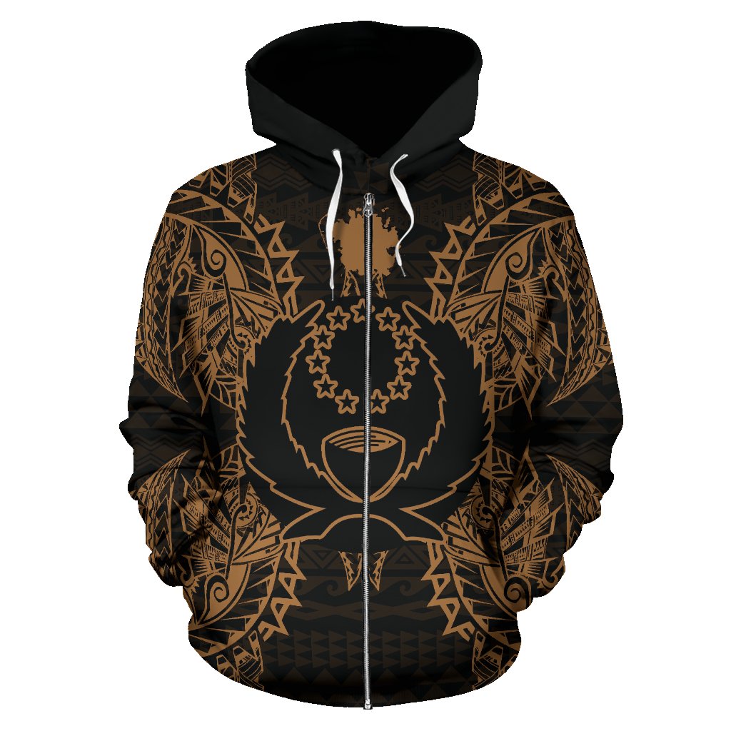 Pohnpei Polynesian All Over Zip up Hoodie Map Gold - Polynesian Pride