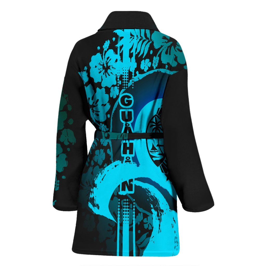 Guam Women's Bathrobe - Hibiscus And Wave Navy - Polynesian Pride
