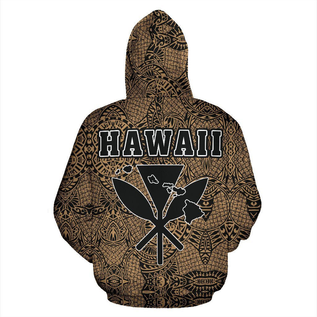 Polynesian Kanaka Maoli Royal Coat of Arms Hawaii Zip Hoodie Gold - Polynesian Pride