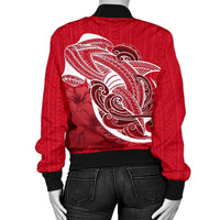 Tahiti Women's Bomber Jacket Shark Coat Of Arms - Polynesian Pride