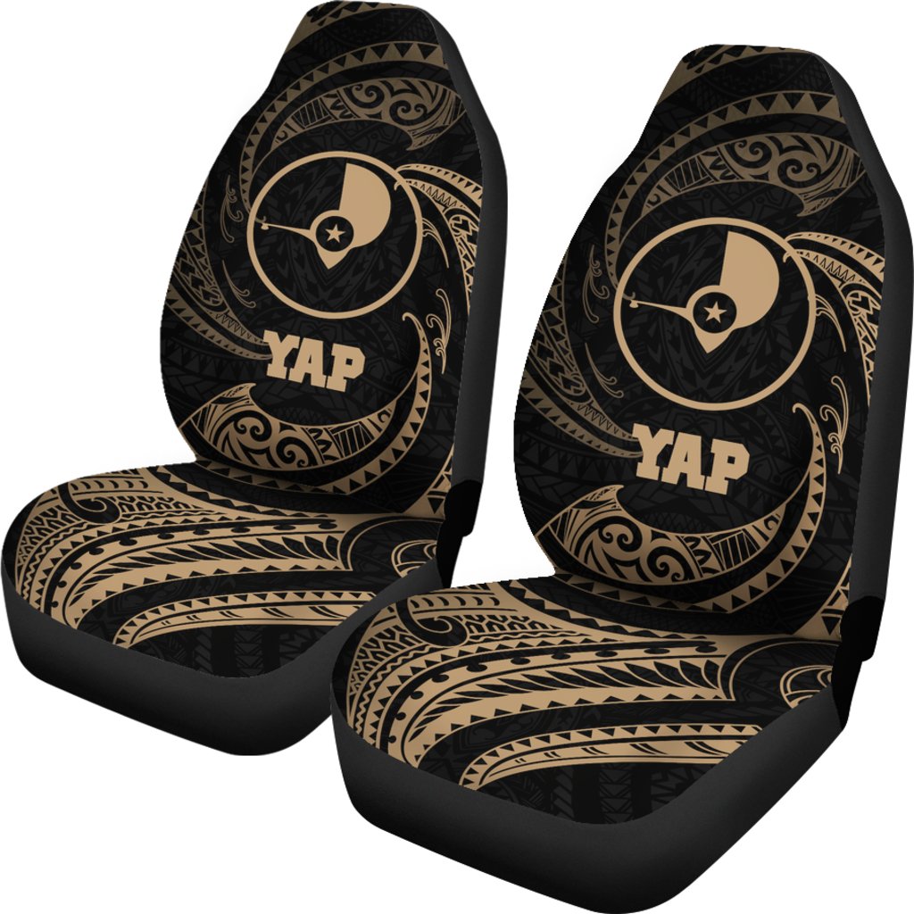 Yap Micronesia Car Seat Covers - Gold Tribal Wave - Polynesian Pride