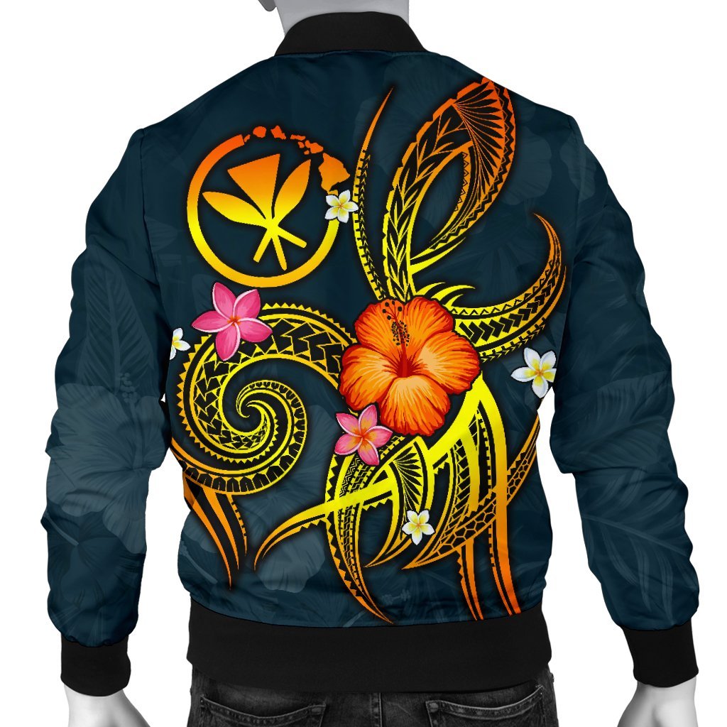 Polynesian Hawaii Personalised Men's Bomber Jacket - Legend of Kanaka Maoli (Blue) - Polynesian Pride