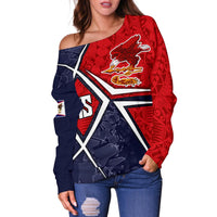 American Samoa Off Shoulder Sweater - AS Flag with Polynesian Patterns - Polynesian Pride