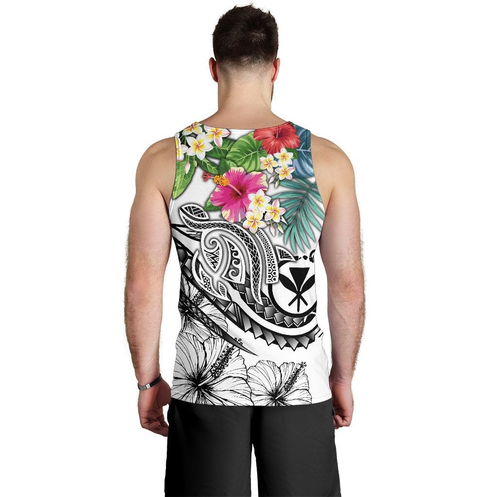 Polynesian Hawaii Kanaka Maoli Men's Tank Top - Summer Plumeria (White) - Polynesian Pride