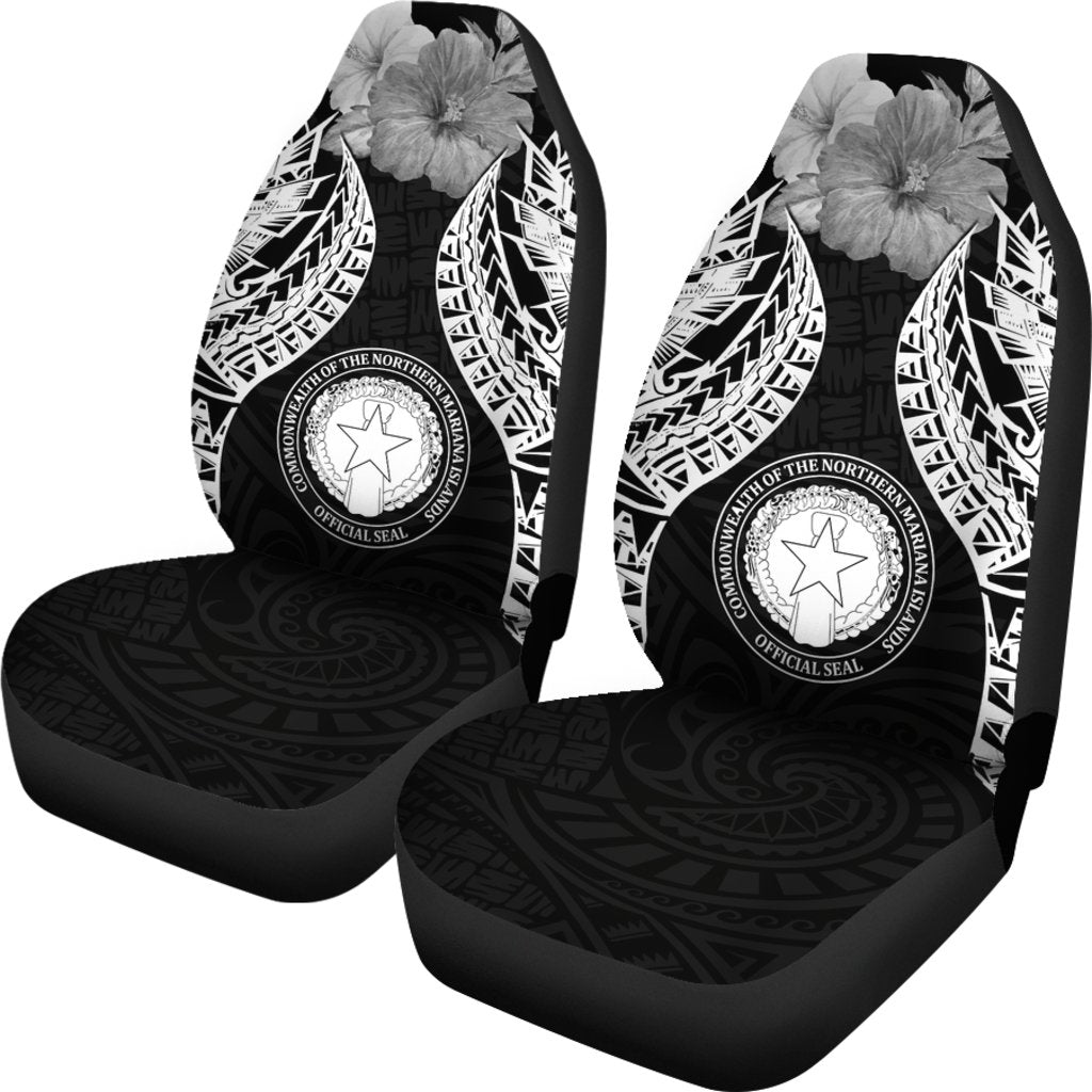 Northern Mariana Islands Polynesian Car Seat Covers Pride Seal And Hibiscus Black - Polynesian Pride