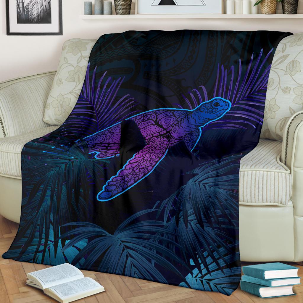 Hawaii Premium Blanket - Hawaii Turtle And Palm Polynesian Retrospective - Polynesian Pride