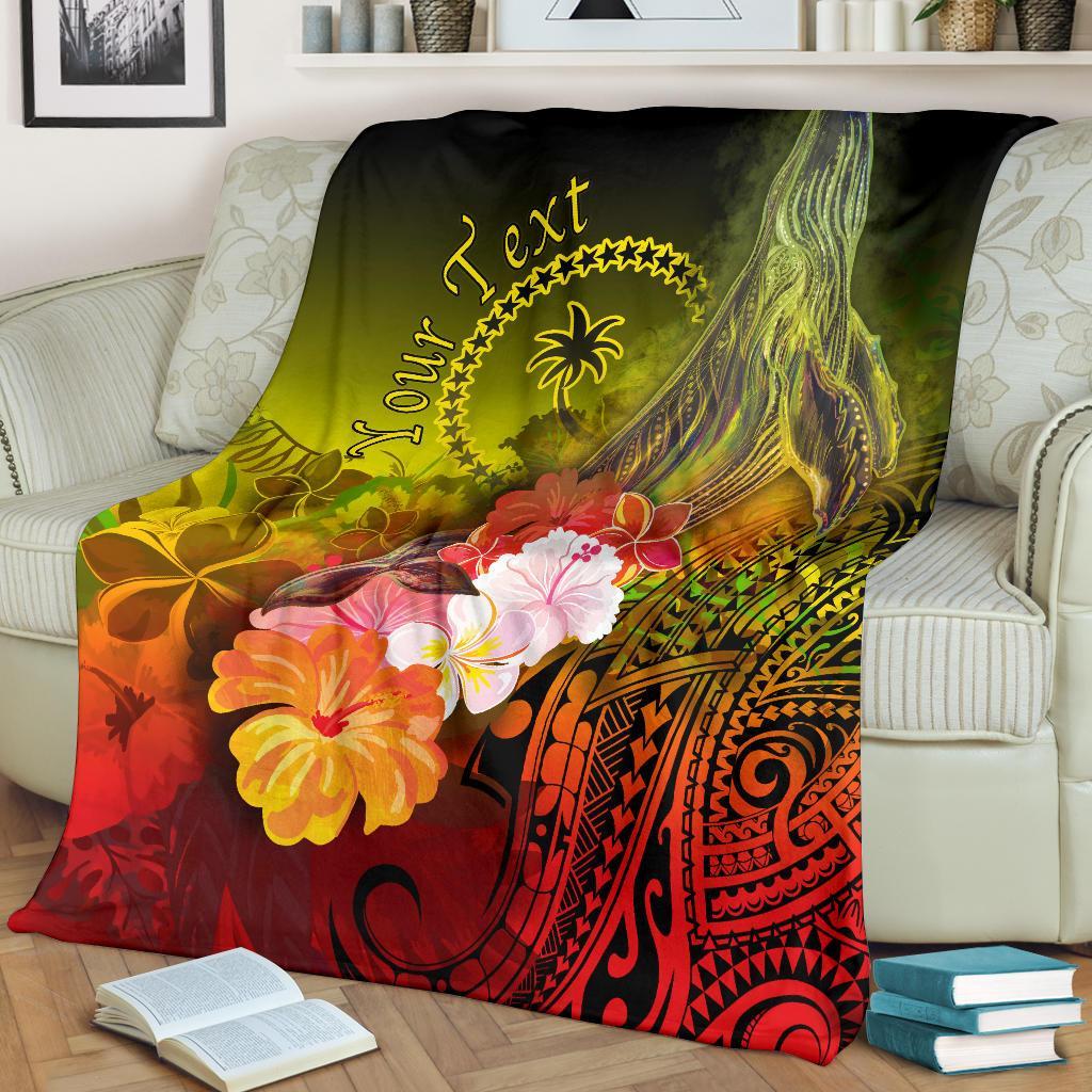 Custom Personalised Chuuk Premium Blanket - Humpback Whale with Tropical Flowers (Yellow) - Polynesian Pride