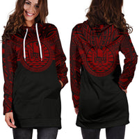 Tahiti Women Hoodie Dress - Tahiti Coat Of Arms Polynesian Red Black - Polynesian Pride