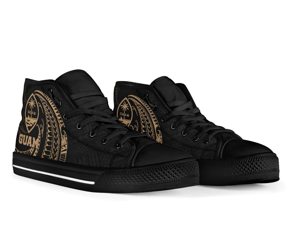 Guam Polynesian High Top Shoes - Gold Tribal Wave - Polynesian Pride