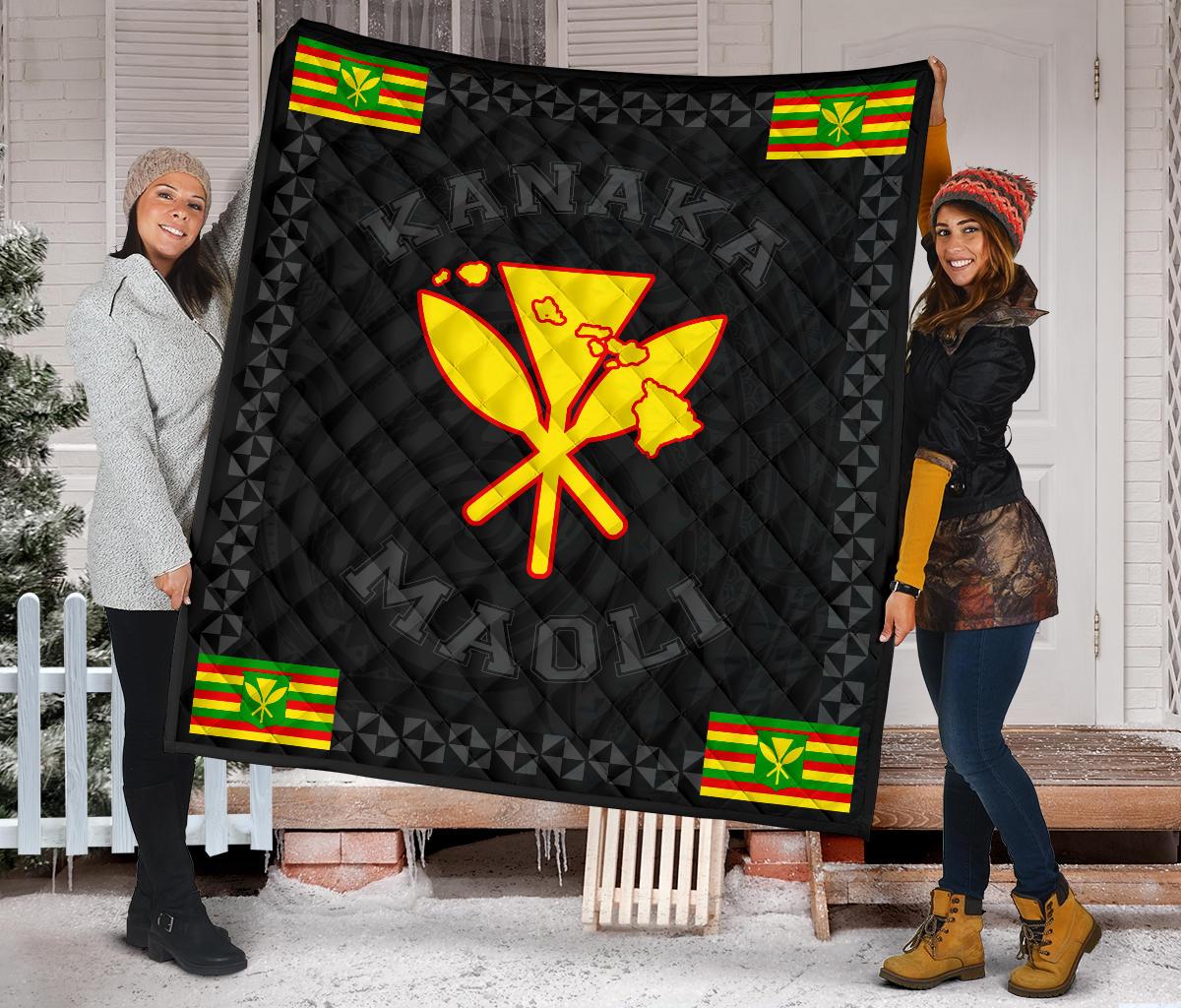 Kanaka Maoli Flag Polynesian Premium Quilt Gray - Love Style Gray - Polynesian Pride