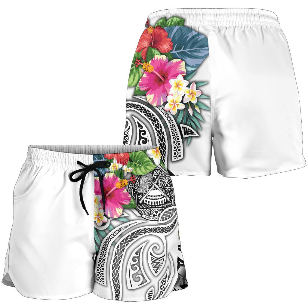 Polynesian American Samoa Women's Shorts - Summer Plumeria (White) - Polynesian Pride