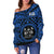 Fiji Women's Off Shoulder Sweater - Fiji Seal With Polynesian Tattoo Style (Blue) - Polynesian Pride