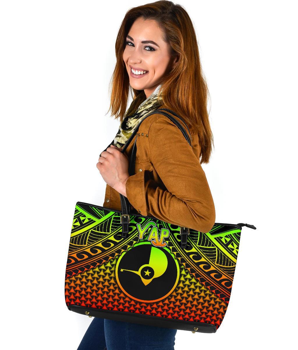 Polynesian Yap Leather Tote Bag - Reggae Vintage Polynesian Patterns - Polynesian Pride