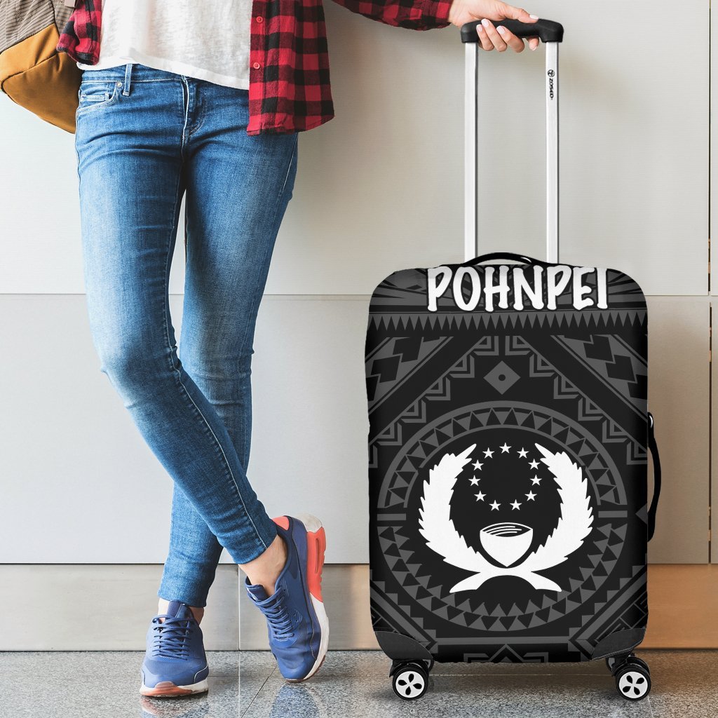 Pohnpei Luggage Covers - Pohnpei Seal With Polynesian Tattoo Style ( Black) Black - Polynesian Pride