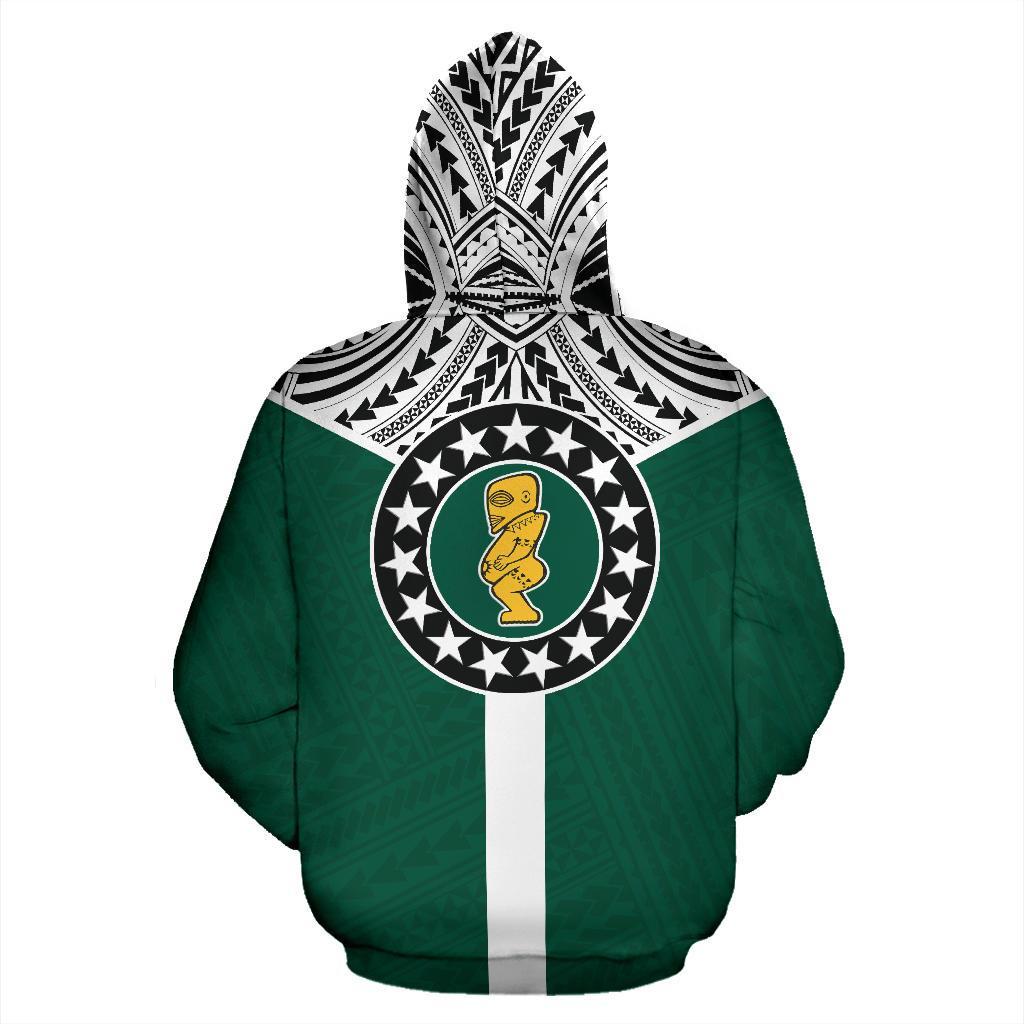 Cook Islands Zip Hoodie Cook Islands Flag Tiki Wooden Statue A6 - Polynesian Pride