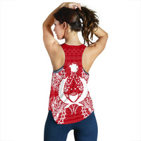 Pohnpei Polynesian Women Tank Top Map Red White - Polynesian Pride