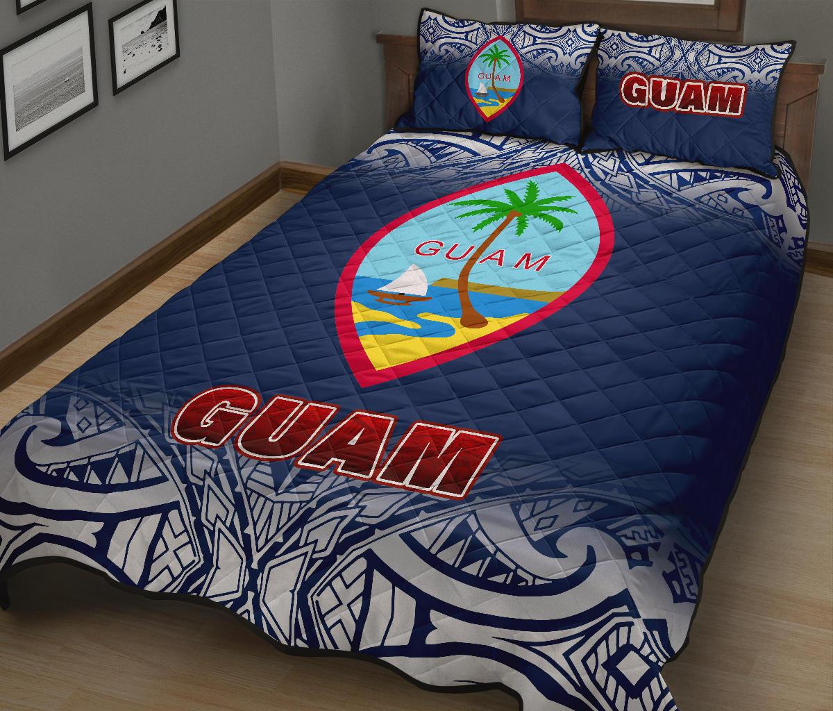 Guam Quilt Bed Set - Guam Coat Of Arms Fog Style - Polynesian Pride