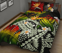 Kanaka Maoli (Hawaiian) Quilt Bed Set, Polynesian Pineapple Banana Leaves Turtle Tattoo Reggae - Polynesian Pride