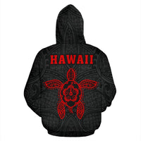 Polynesian Kakau Hula Girl Turtle Hibiscus Hawaii Zip Hoodie Red - Polynesian Pride