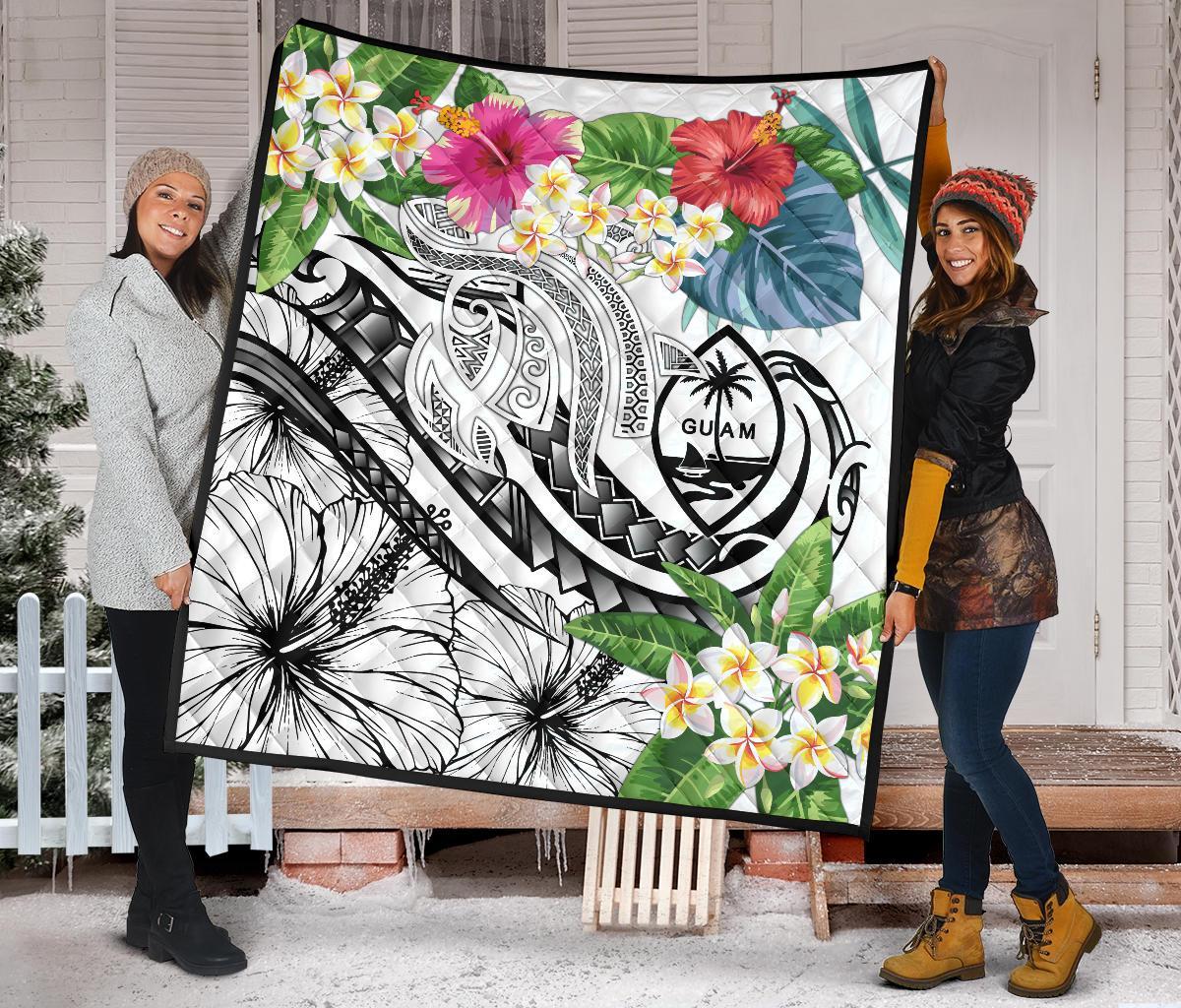 Guam Polynesian Premium Quilt - Summer Plumeria (White) - Polynesian Pride