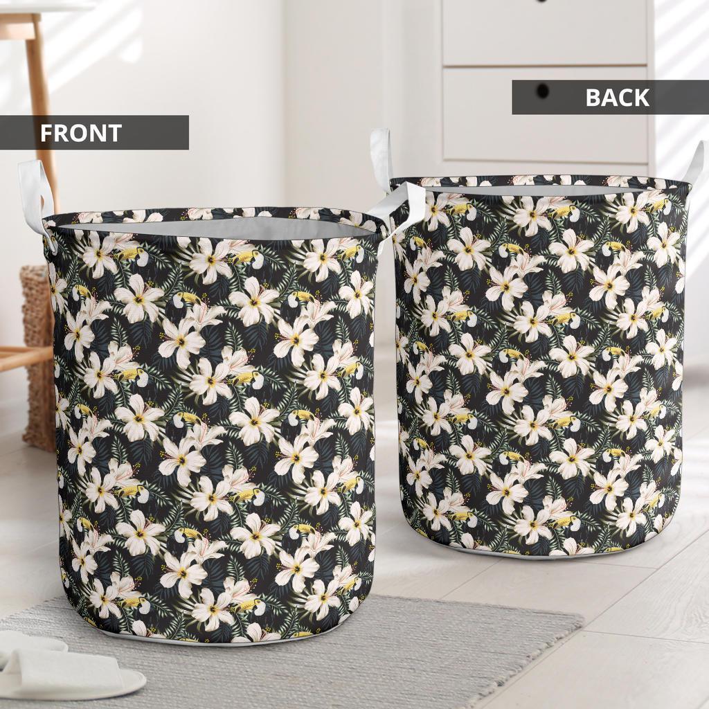 Tropical Toucans Hibiscus Palm Leaves Hawaii Laundry Basket - Polynesian Pride