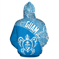 Guam Zip up Hoodie Guam Coat of Arm In Turtle Polynesian Tattoo Blue White - Polynesian Pride