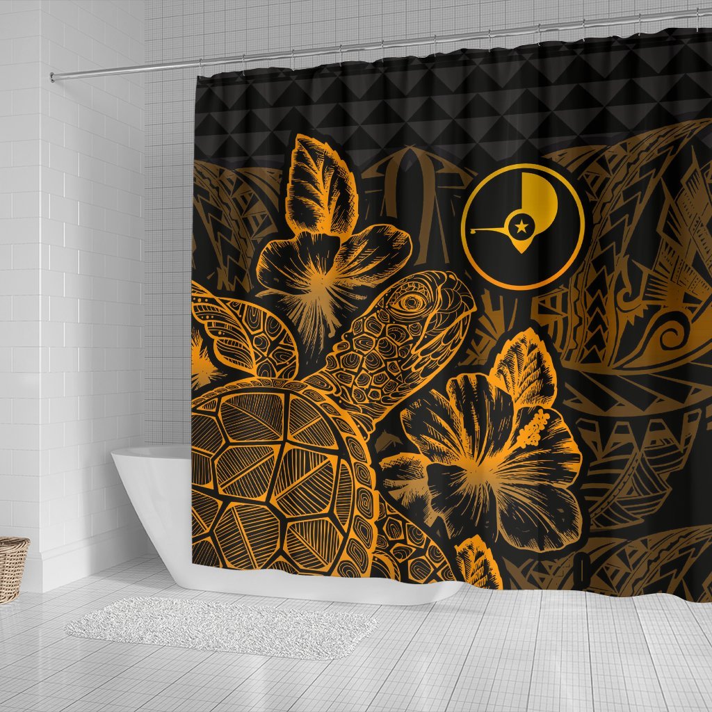 Yap Shower Curtain Turtle Hibiscus Gold - Polynesian Pride