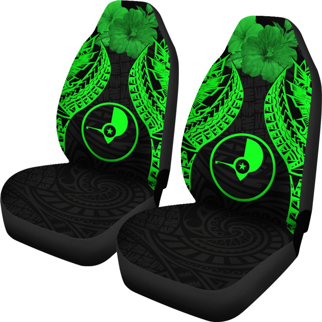 Yap Polynesian Car Seat Covers Pride Seal And Hibiscus Green - Polynesian Pride