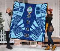 Guam Premium Quilt - Guam Coat Of Arms Polynesian Pale Blue Tattoo - Polynesian Pride