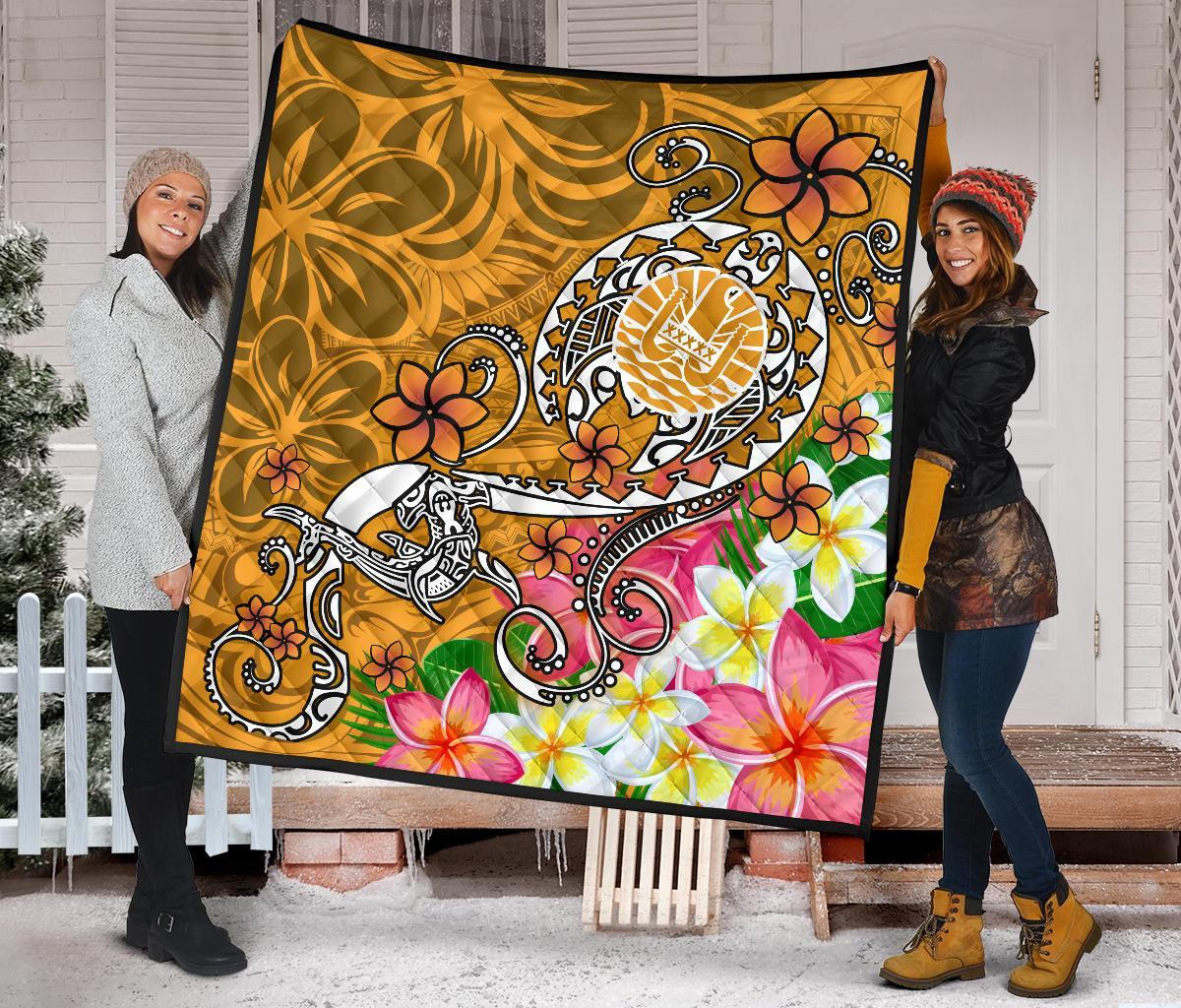 Tahiti Premium Quilt - Turtle Plumeria (Gold) - Polynesian Pride