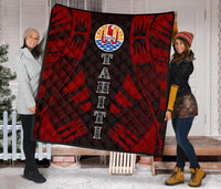 Tahiti Premium Quilt - Tahiti Flag Polynesian Red Tattoo - Polynesian Pride