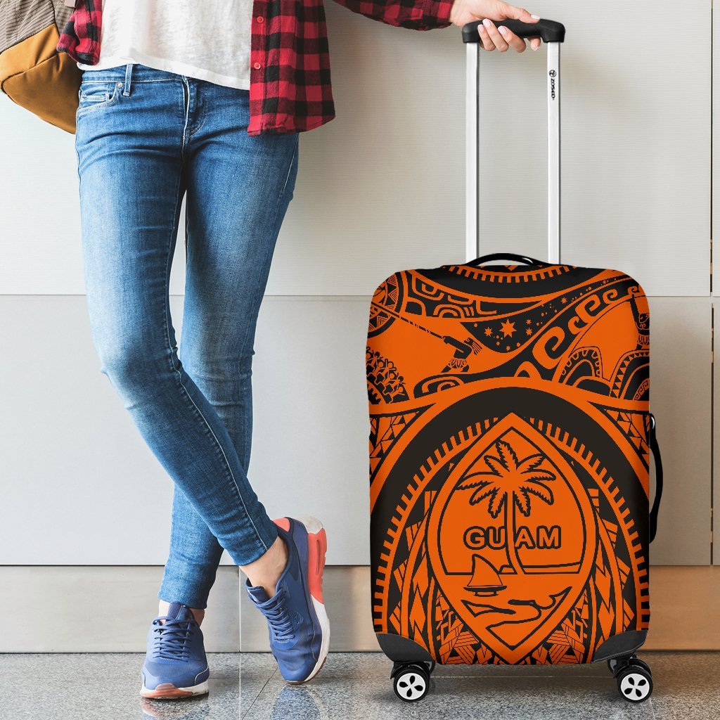 Polynesian Luggage Covers - Guam Flag, Seal with Maui Moana Tattoo Orange - Polynesian Pride