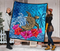 Hawaii Sea Turtle Hibiscus Coconut Tree Premium Quilt - Polynesian Pride